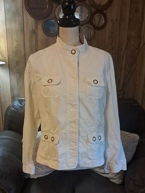 Chico's Military-Style Jacket Mock Neck Snap-Button Grommet Utility